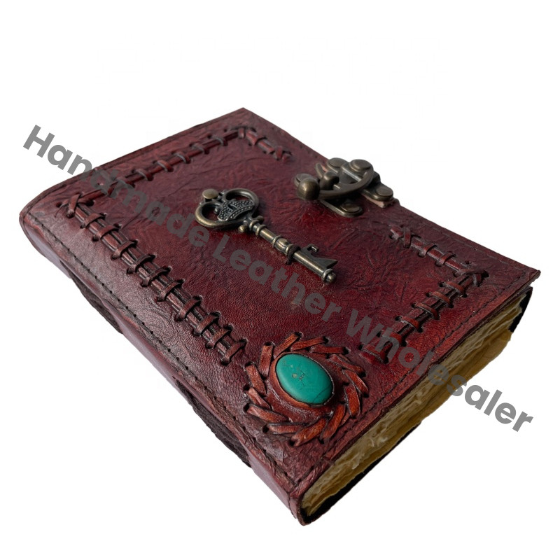 Vintage Leather Hardcover Journal Book Charmed Spell Wiccan Journals Antique Handmade Deckle Edge Paper Brown Pages Spiral