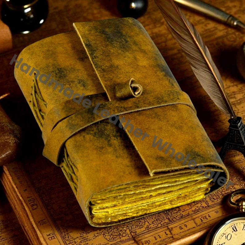 Vintage Leather Journal: Blank Book of Shadows - Antique Deckle Edge Paper