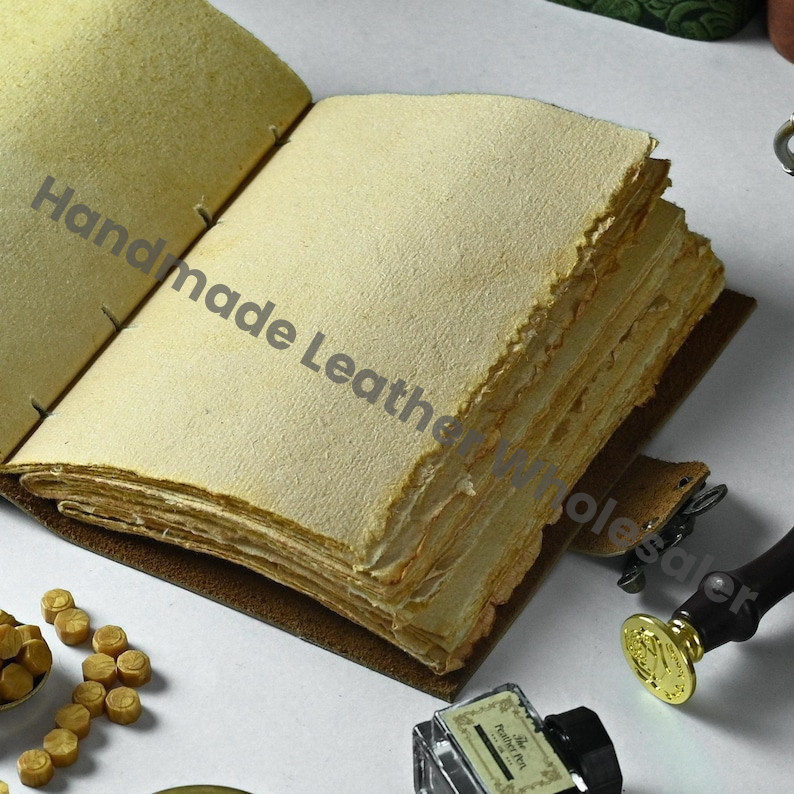 Vintage Leather Journal: Blank Book of Shadows with Deckle Edge Paper