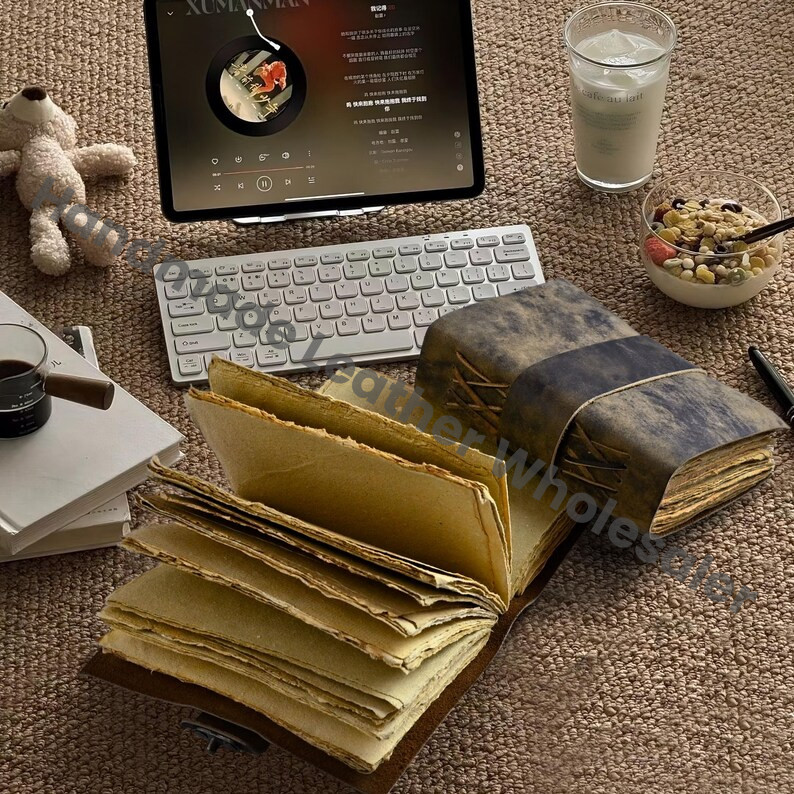 Vintage Leather Journal: Blank Book of Shadows with Deckle Edge Paper