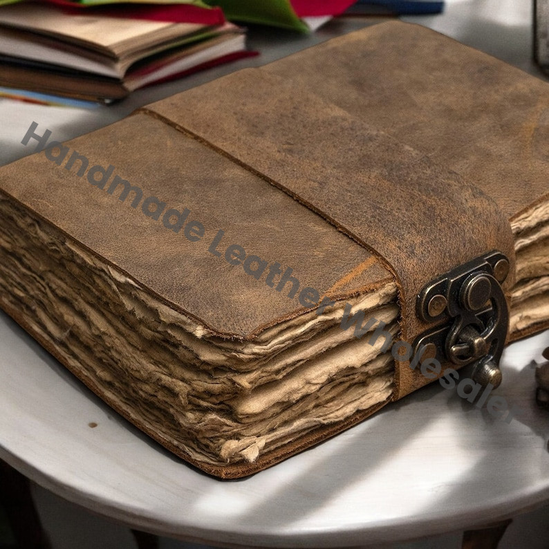 Vintage leather Journal - Blank Spell Book of Shadows, Grimoire Journal, Travel Writing Notebook, Antique Deckle Edge Paper