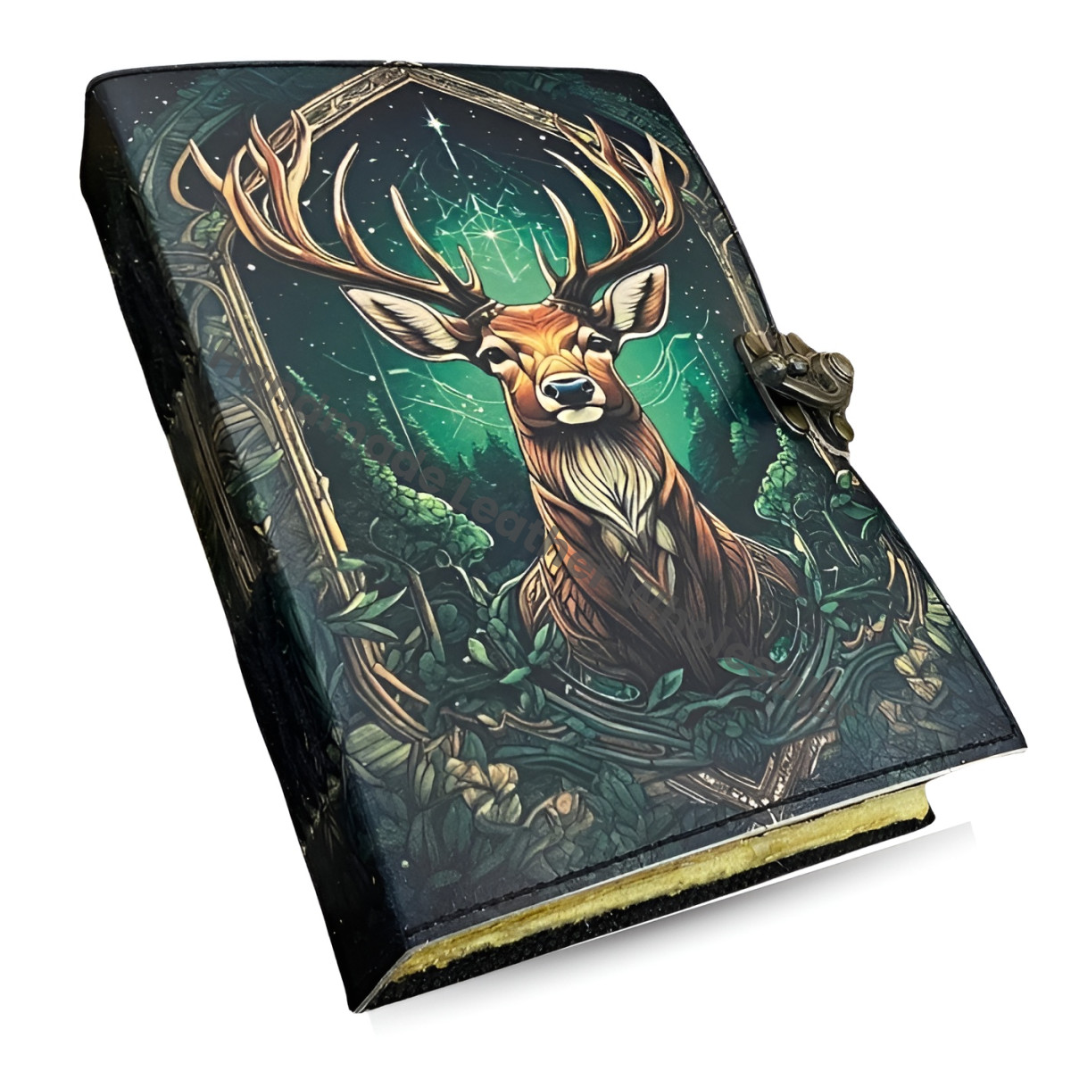 Vintage leather Journal Deer printed Journal Blank spell Book of Shadows Handmade Leather Journal Grimoire Journal with Deckle Edge Paper