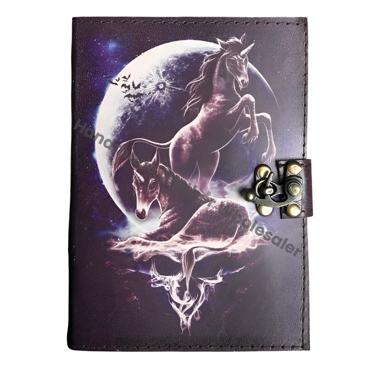 Vintage Leather Journal: Double Horse Print, Handmade Paper