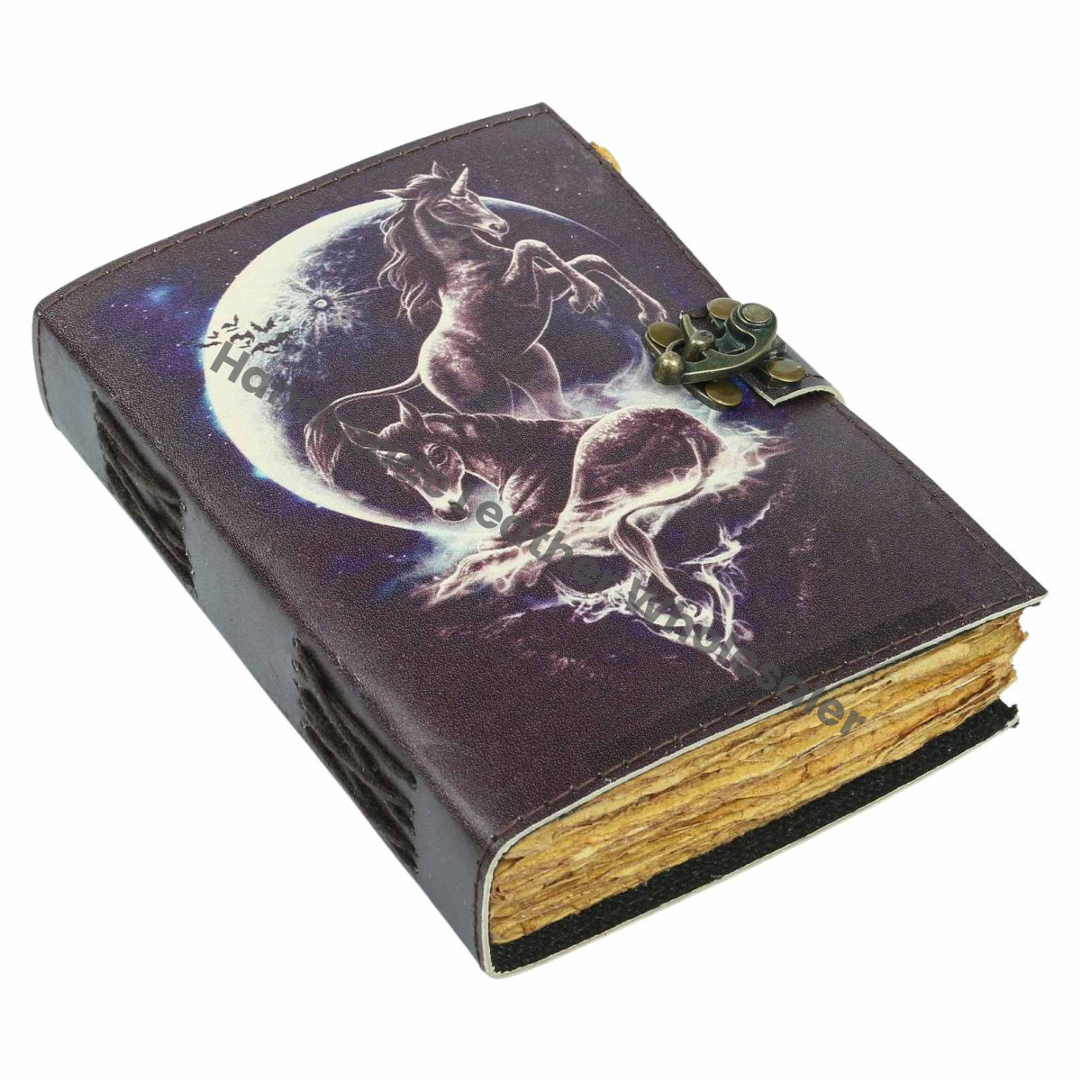 Vintage Leather Journal: Double Horse Print, Handmade Paper