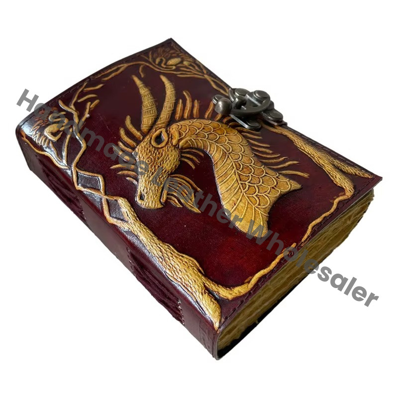 Vintage Leather Journal Dragon Yellow Hardcover Travel Gift Notebook with Custom Logo Recyclable Handmade Paper Best Price