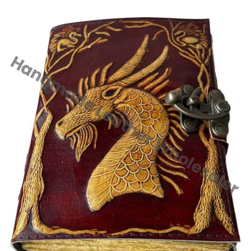 Vintage Leather Journal Dragon Yellow Hardcover Travel Gift Notebook with Custom Logo Recyclable Handmade Paper Best Price