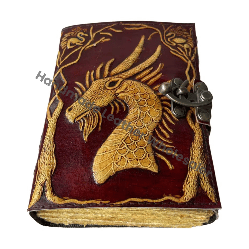 Vintage Leather Journal Dragon Yellow Hardcover Travel Gift Notebook with Custom Logo Recyclable Handmade Paper Best Price