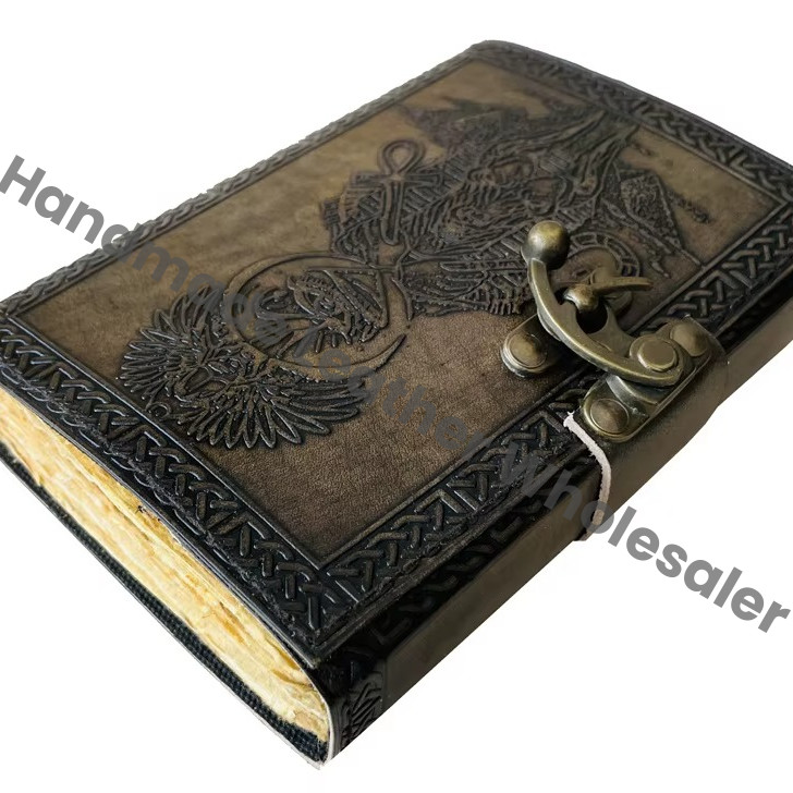 Vintage Leather Journal for Women Deckle Old Pages Books of Shadows Third Eye Celtic Blank Bound Grimoire Hardcover Sketchbook