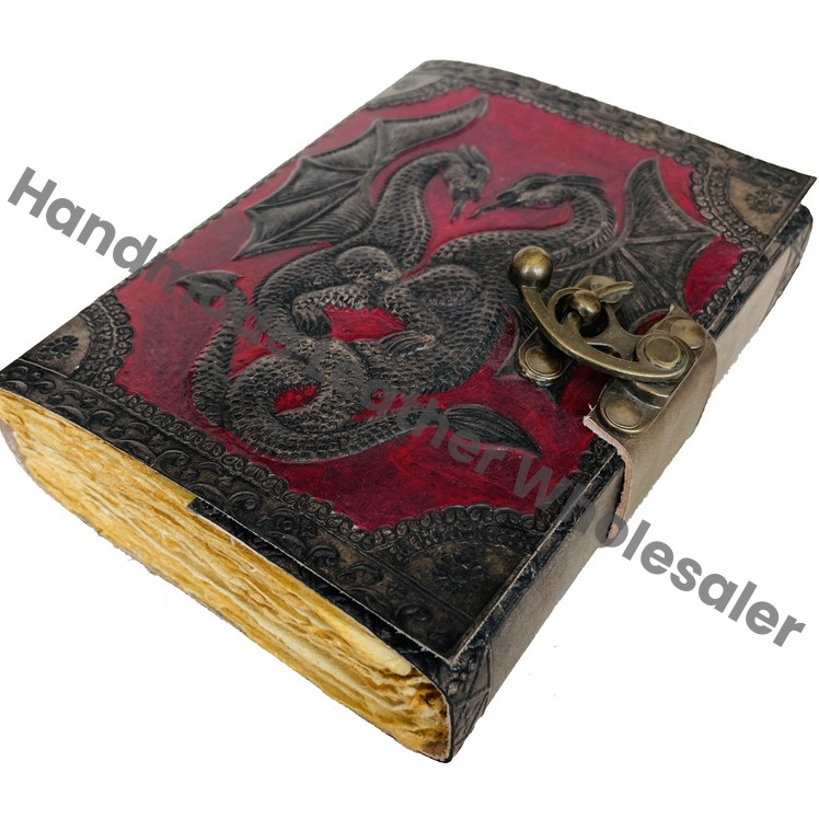 Vintage Leather Journal for Women Leather Bound Embossed Sketchbook Dragon Large Book of Spell Handmade Organizer Planner