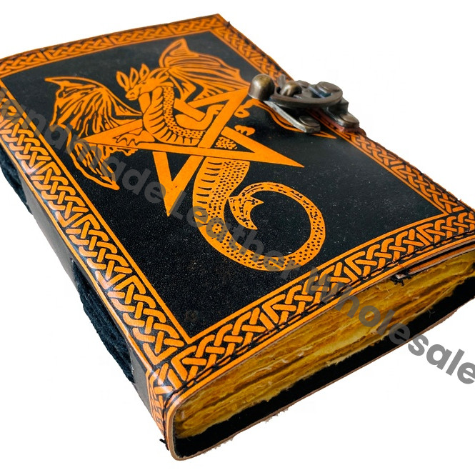 Vintage Leather Journal for Women Star Pentagram DND Large Book of Shadows Sketchbook Deckle Old Pages Blank Planner Diary