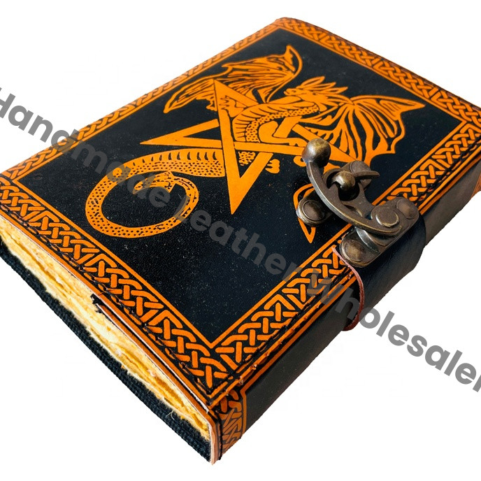 Vintage Leather Journal for Women Star Pentagram DND Large Book of Shadows Sketchbook Deckle Old Pages Blank Planner Diary