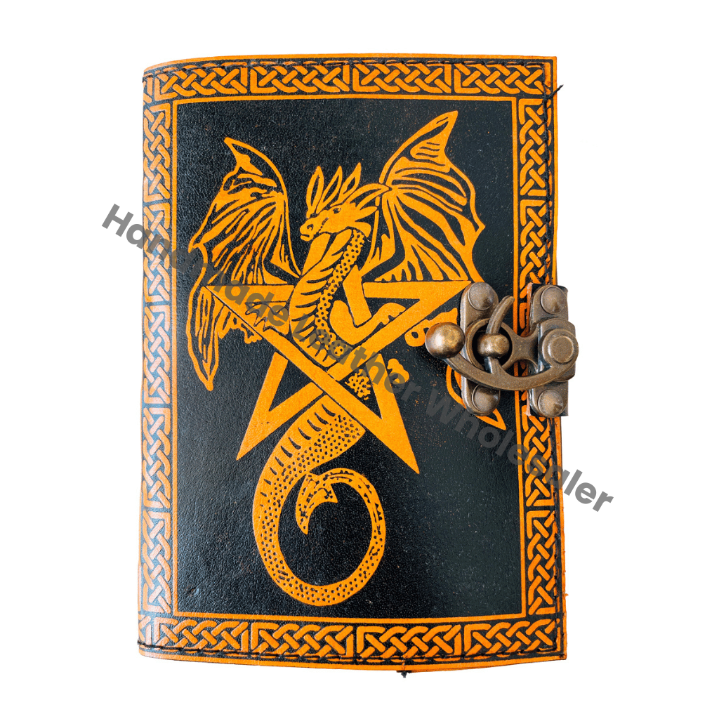 Vintage Leather Journal for Women Star Pentagram DND Large Book of Shadows Sketchbook Deckle Old Pages Blank Planner Diary