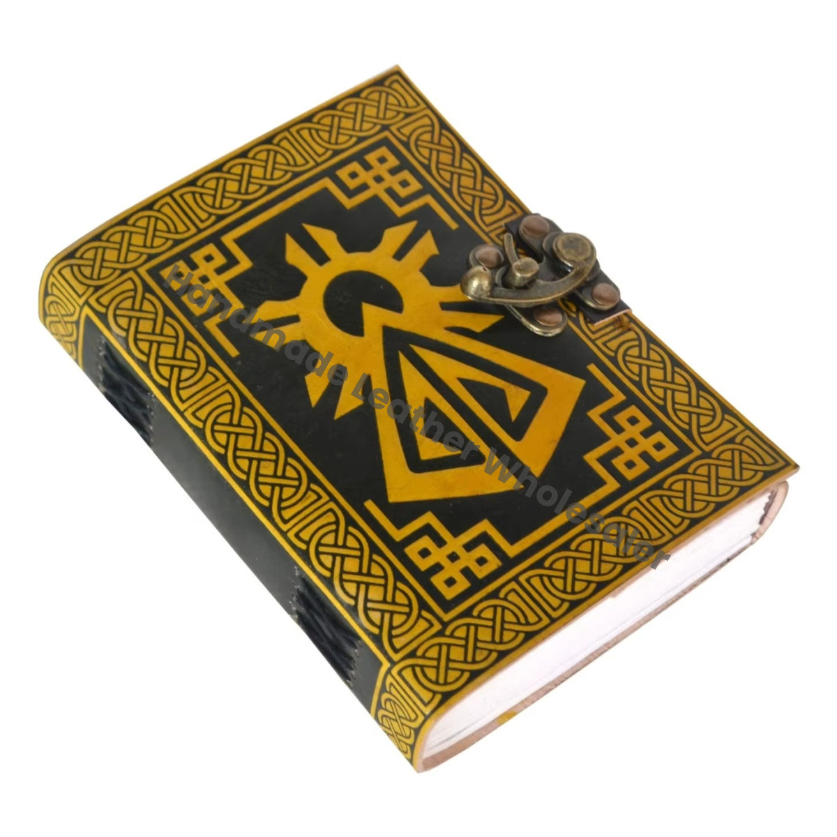 Vintage Leather Journal Handmade Black Yellow Hardcover Notebook for Women Large Size Gift Sketchbook Supplies Diary Planner