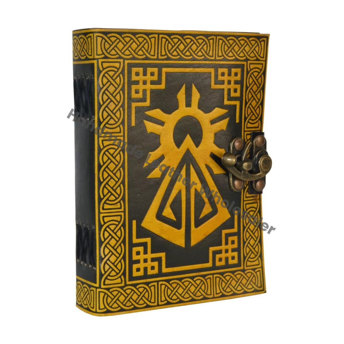 Vintage Leather Journal Handmade Black Yellow Hardcover Notebook for Women Large Size Gift Sketchbook Supplies Diary Planner