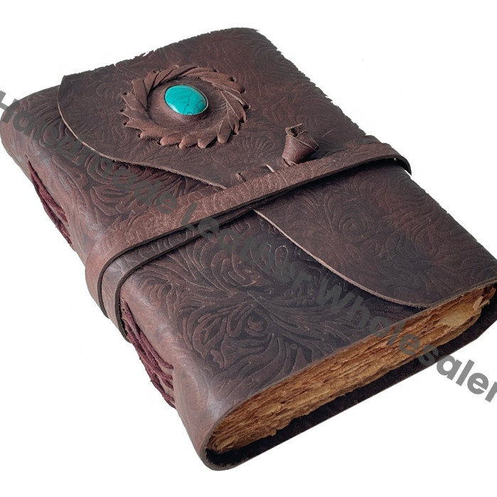 Vintage Leather Journal Handmade Deckle Edge Paper Beautiful Garden Flower Embossed Book Shadows Sketchbook Stone Journal Gift