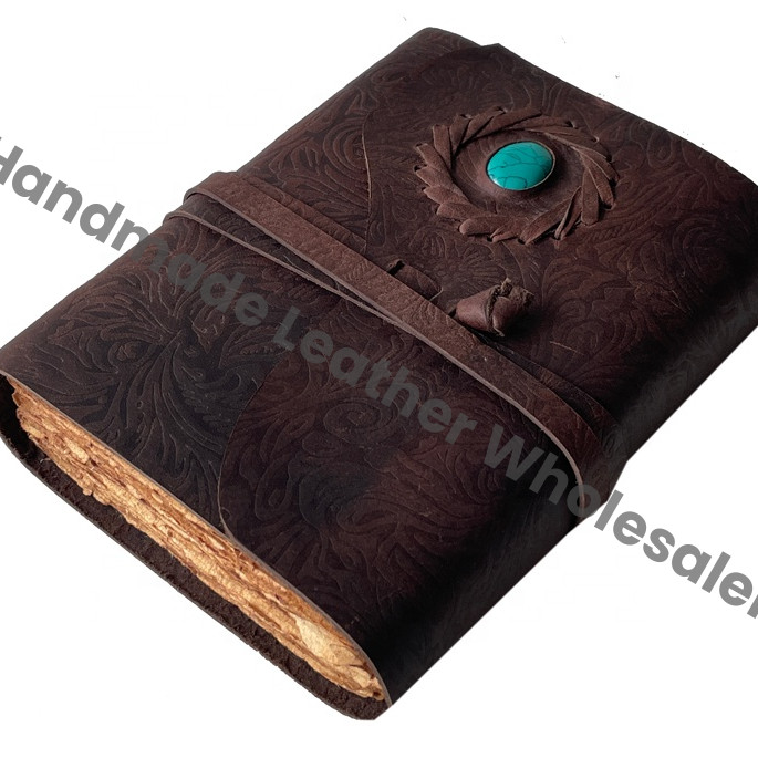 Vintage Leather Journal Handmade Deckle Edge Paper Beautiful Garden Flower Embossed Book Shadows Sketchbook Stone Journal Gift