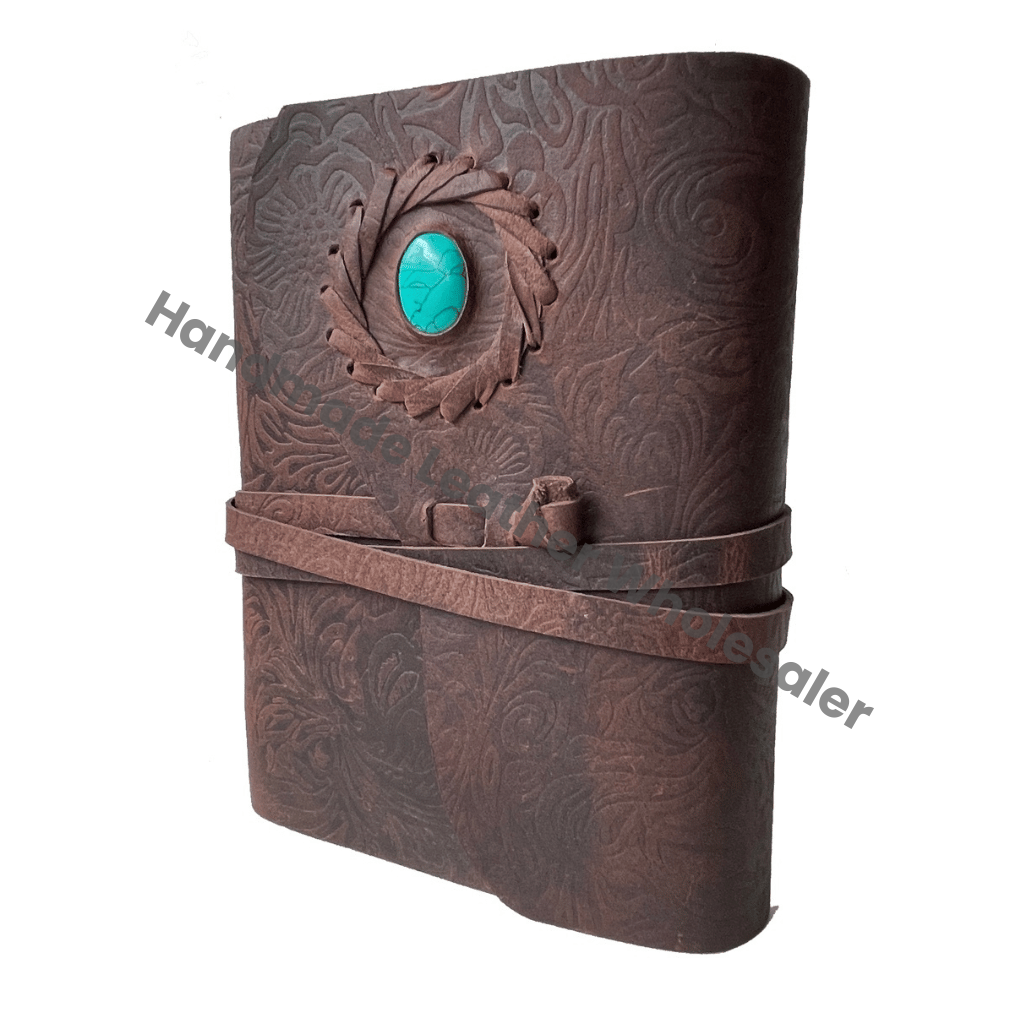 Vintage Leather Journal Handmade Deckle Edge Paper Beautiful Garden Flower Embossed Book Shadows Sketchbook Stone Journal Gift