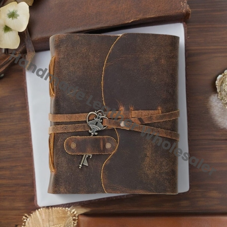 Vintage Leather Journal: Handmade Spell Book, Grimoire with Antique Paper
