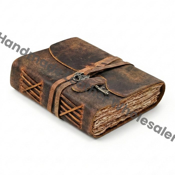 Vintage Leather Journal: Handmade Spell Book, Grimoire with Antique Paper