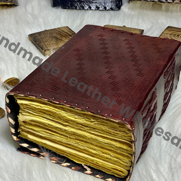 Vintage Leather Journal: Lapis Lazuli Stone, Antique Deckle Edge Paper