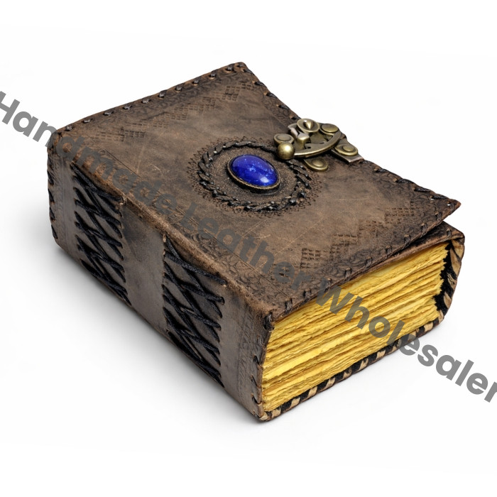 Vintage Leather Journal: Lapis Lazuli Stone, Celtic Grimoire