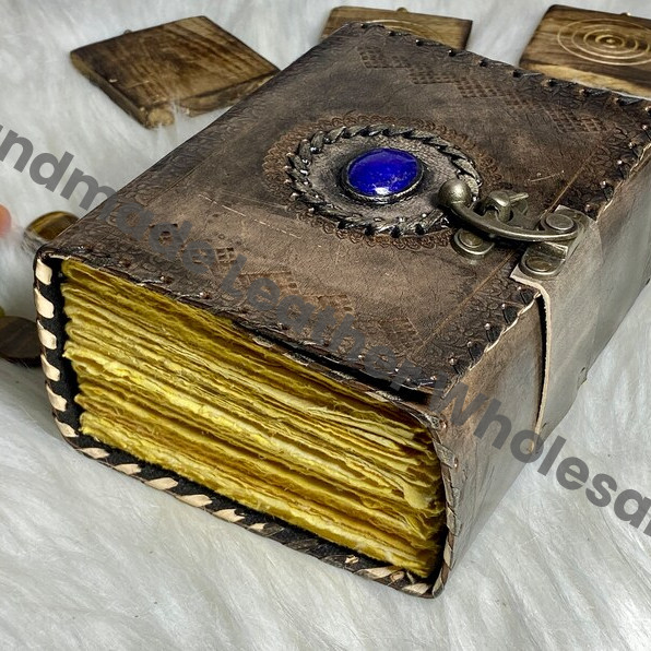 Vintage Leather Journal: Lapis Lazuli Stone, Celtic Grimoire