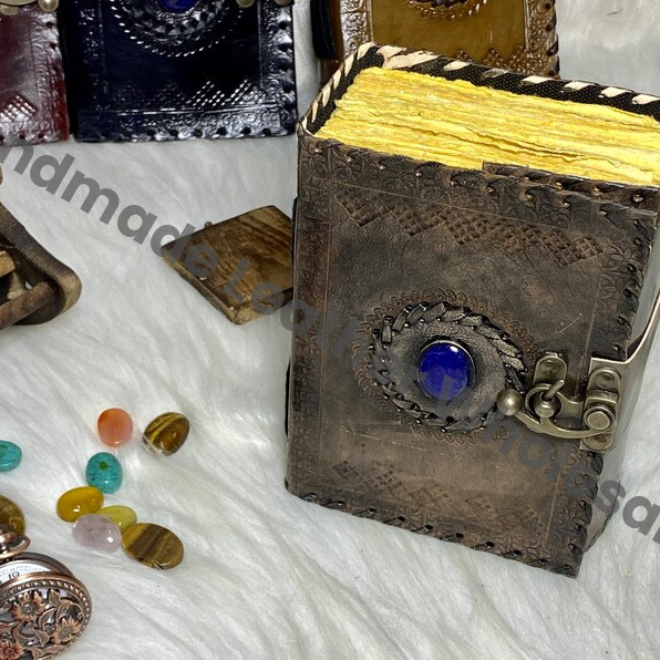 Vintage Leather Journal: Lapis Lazuli Stone, Celtic Grimoire
