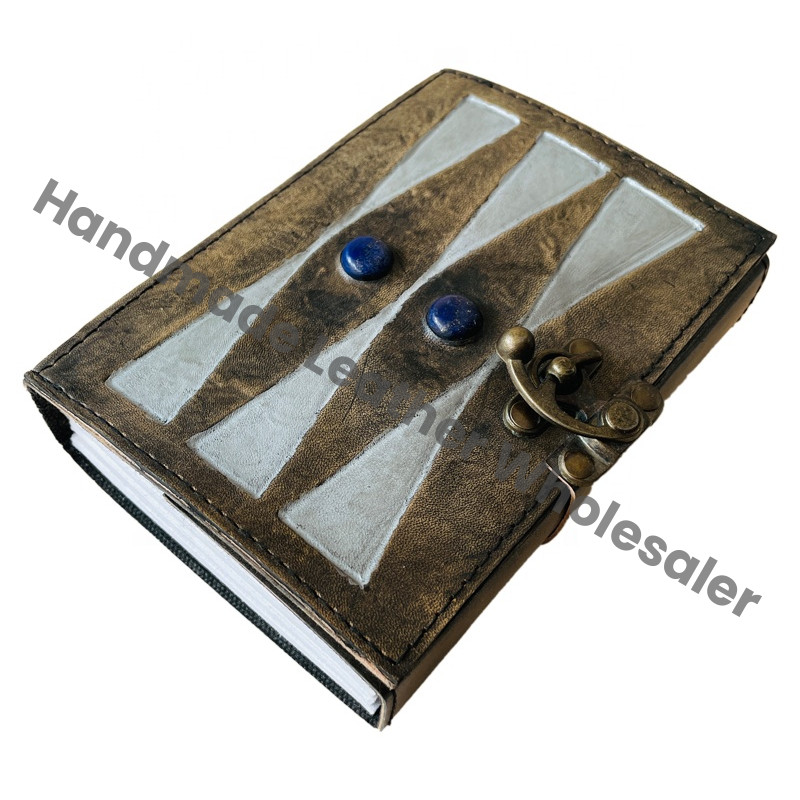 Vintage Leather Journal Lapiz Stone Antique Handmade Deckle Edge Paper Silver Sketchbook Charmed Writing Planner Gift