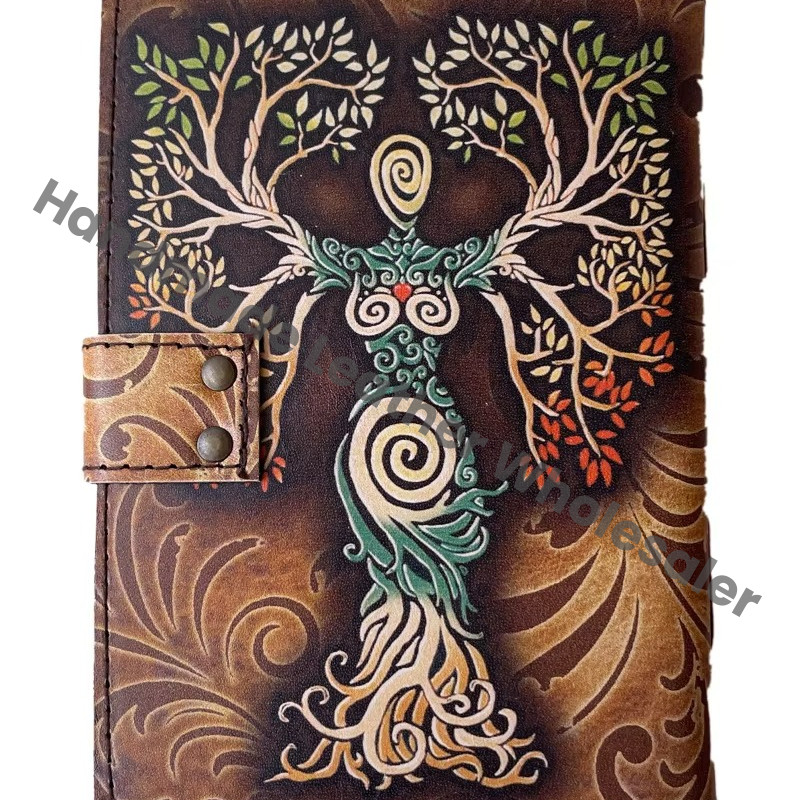 Vintage Leather Journal Spell Book of Shadows Journal Blank Mother of Earth Deckle Edge Paper Tree of Life Journals