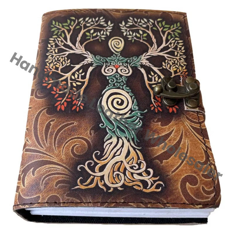 Vintage Leather Journal Spell Book of Shadows Journal Blank Mother of Earth Deckle Edge Paper Tree of Life Journals