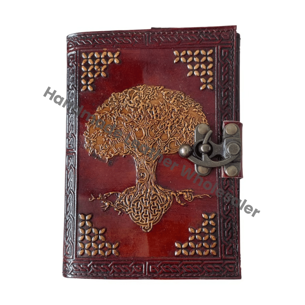 Vintage Leather Journal Tree Life Yellow Genuine Cover Case Inner Deckle Pages Spiral Binding Gift Travel Happy Stationery
