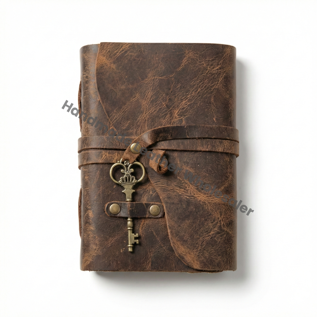 Vintage Leather Journal with Antique Key | Handmade Deckle Edge Paper