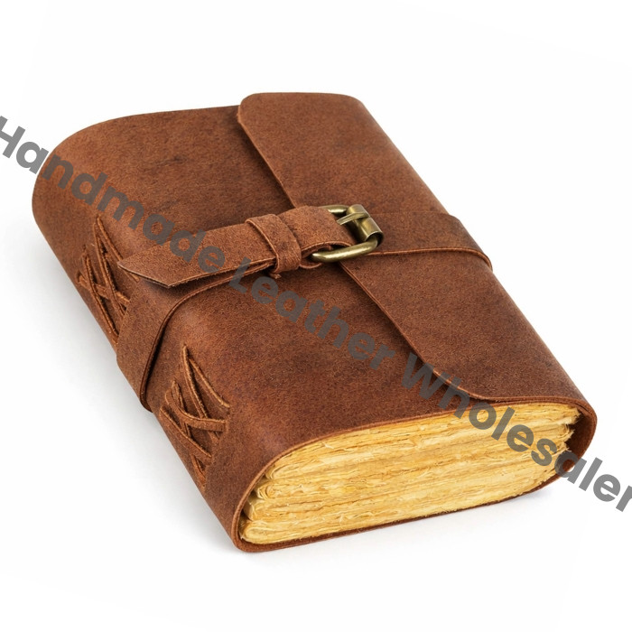 Vintage Leather Journal with Buckle, Deckled Edge Paper