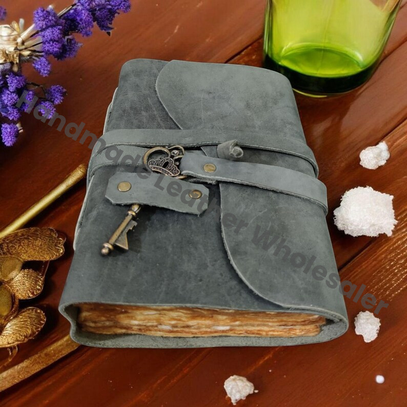 Vintage Leather Journal with Key: Handmade Spell Book, Grimoire