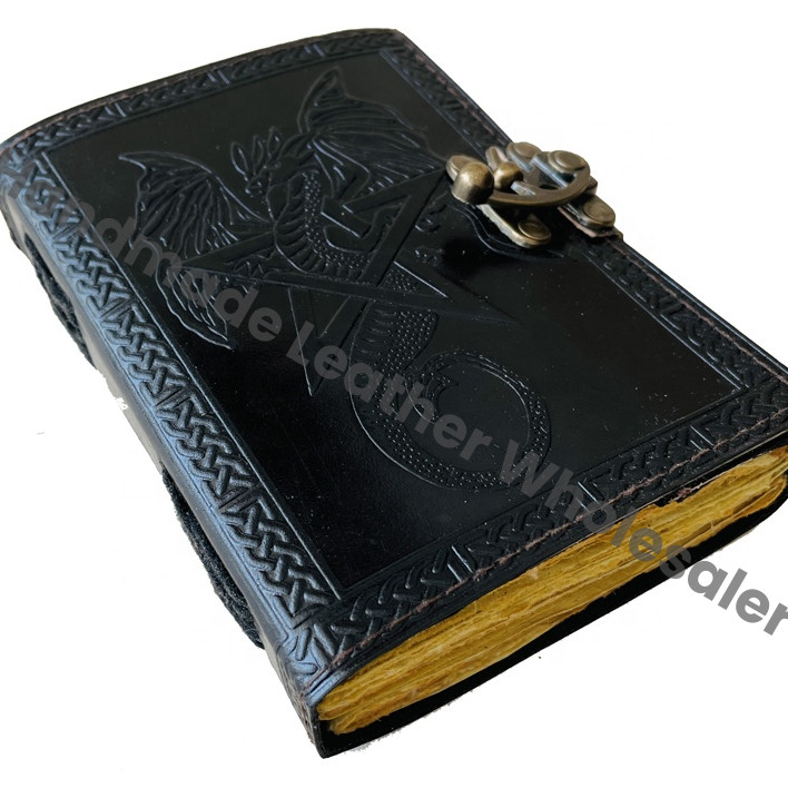 Vintage Leather Journal Women Sketchbook Dragon Large Thermal Binding Gift Hardcover Deckle Old Pages Blank Notebooks