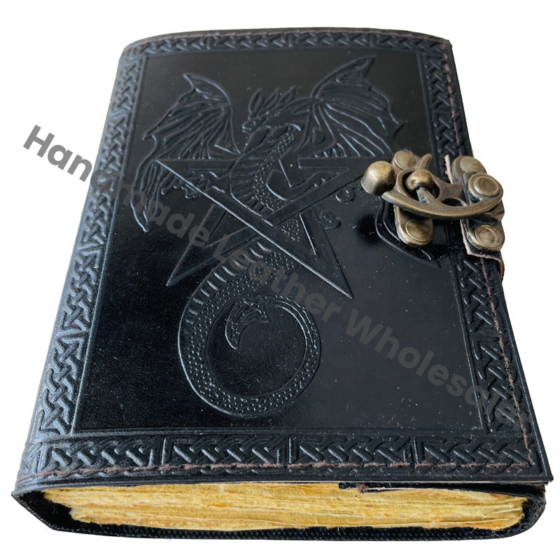 Vintage Leather Journal Women Sketchbook Dragon Large Thermal Binding Gift Hardcover Deckle Old Pages Blank Notebooks