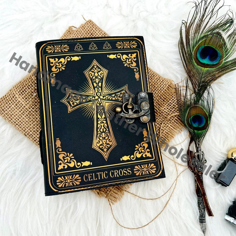 Vintage Leather Print Journal: Celtic Cross Book of Shadows
