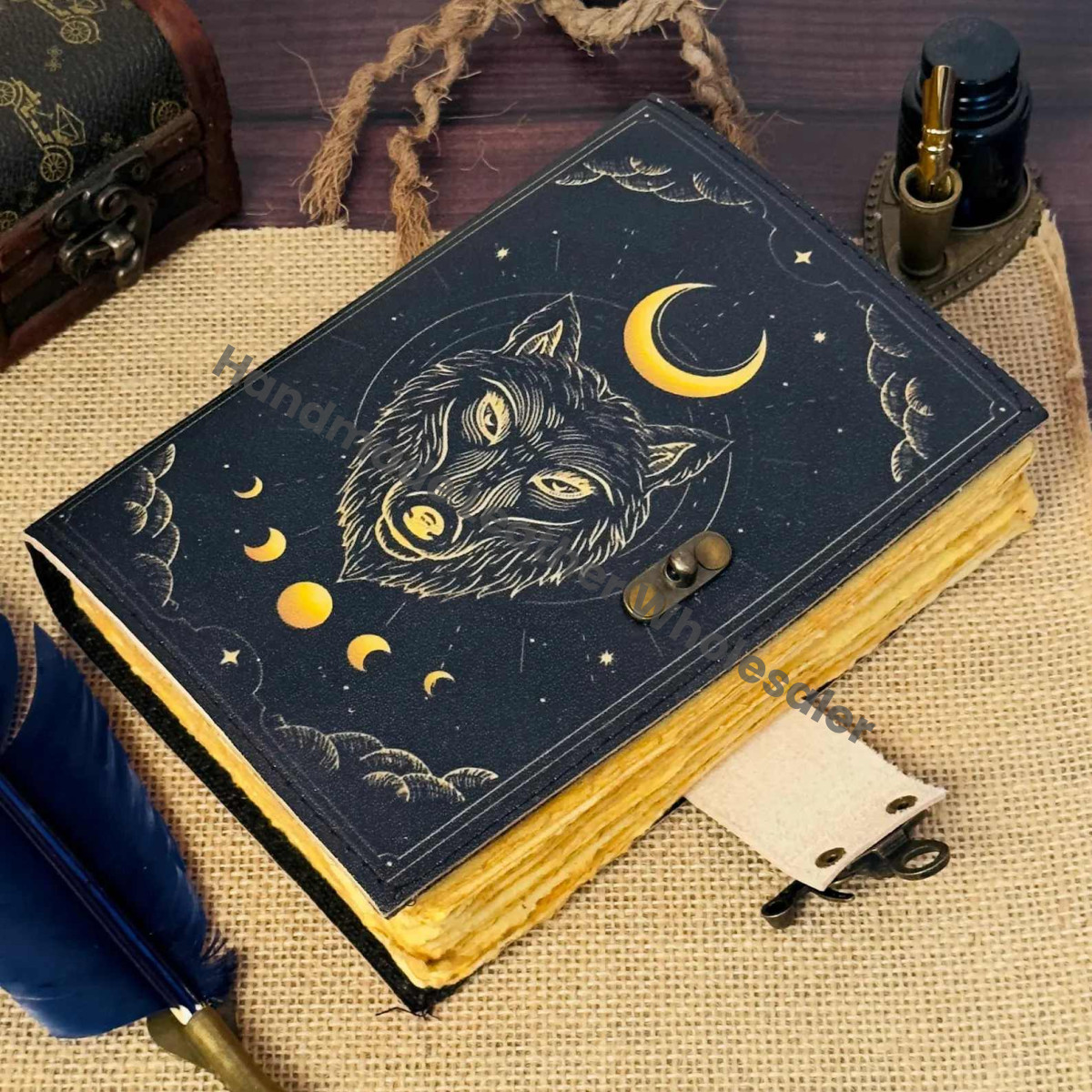 Vintage Leather Wolf Journal: Handmade Deckle Edge Paper, 7x5