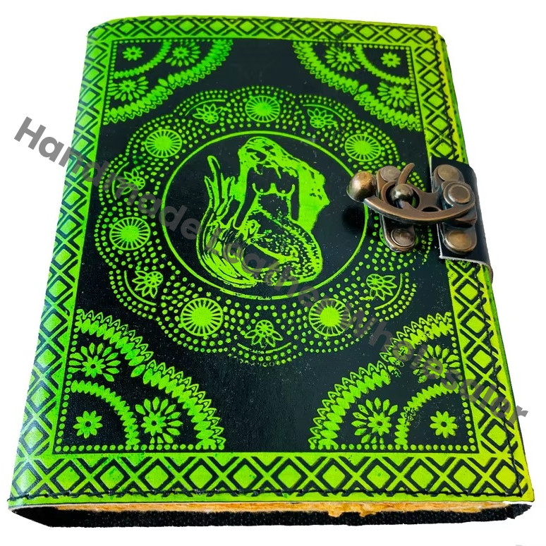 Vintage Mermaid Notebook Grimoire Wiccan Spell Sketchbook Embossed Handmade Leather Journal Paper Cover Gift