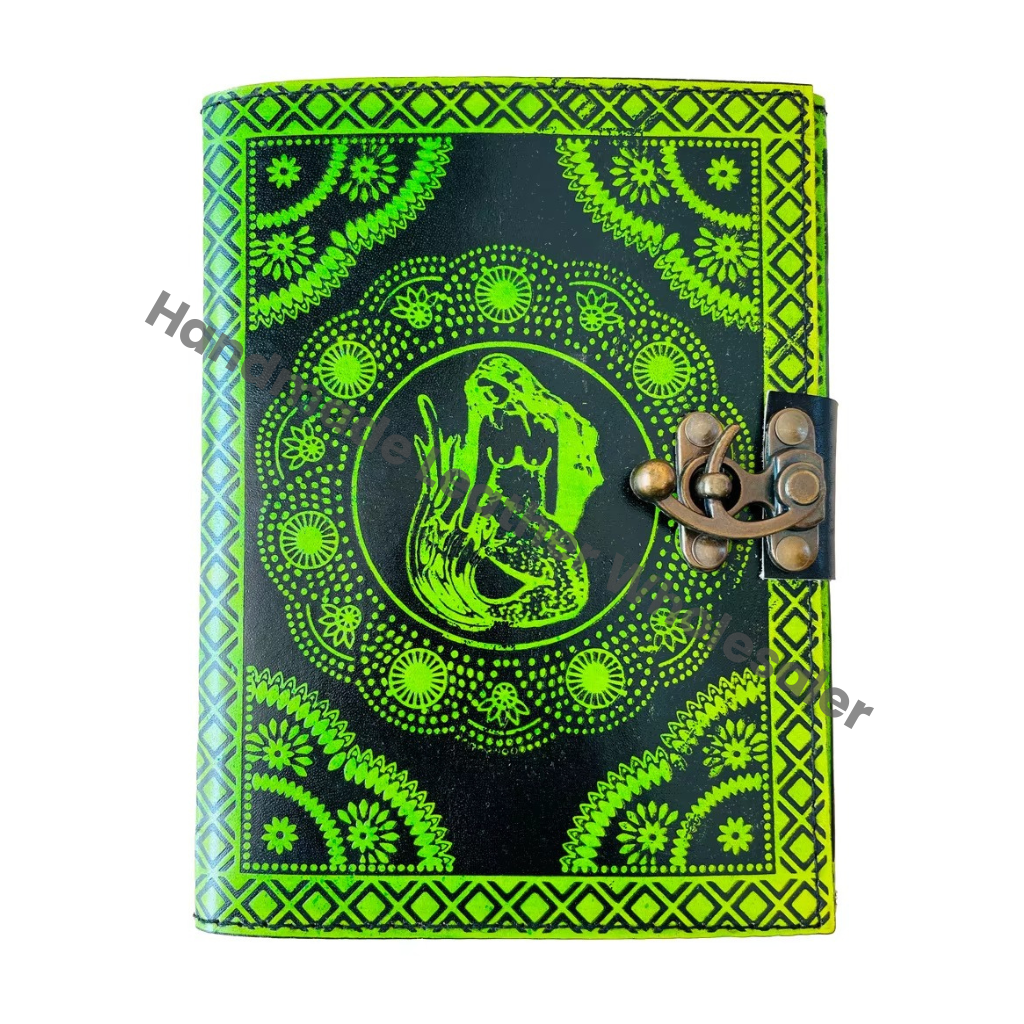 Vintage Mermaid Notebook Grimoire Wiccan Spell Sketchbook Embossed Handmade Leather Journal Paper Cover Gift