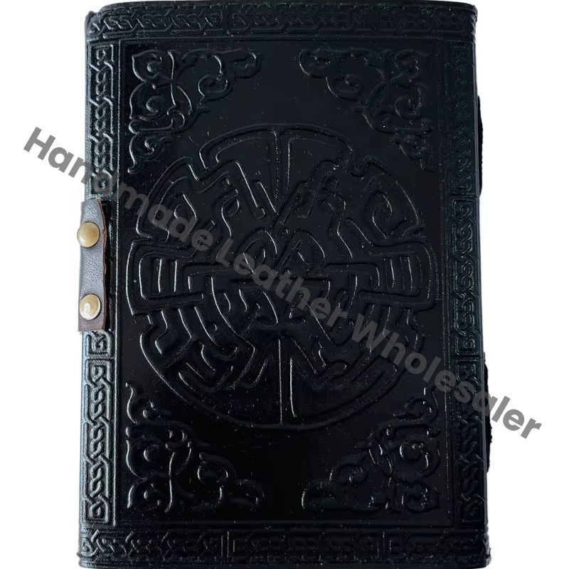 Vintage Mother of Earth Pentagram Leather Journals Book of Spells Celtic Wiccan for Writing Black Handmade Deckle Paper Diary