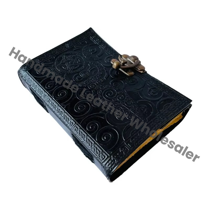 Vintage Mother of Earth Pentagram Leather Journals Book of Spells Celtic Wiccan for Writing Black Handmade Deckle Paper Diary