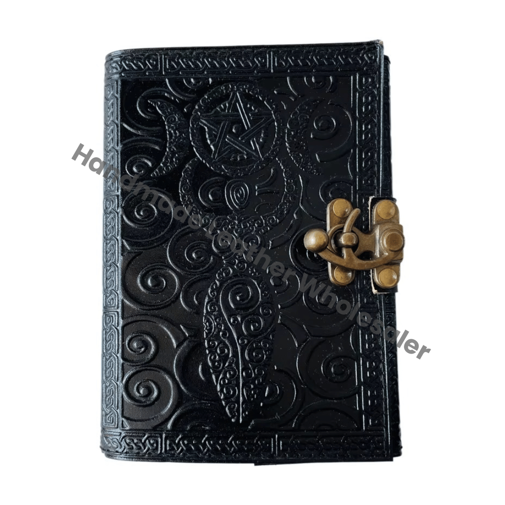 Vintage Mother of Earth Pentagram Leather Journals Book of Spells Celtic Wiccan for Writing Black Handmade Deckle Paper Diary