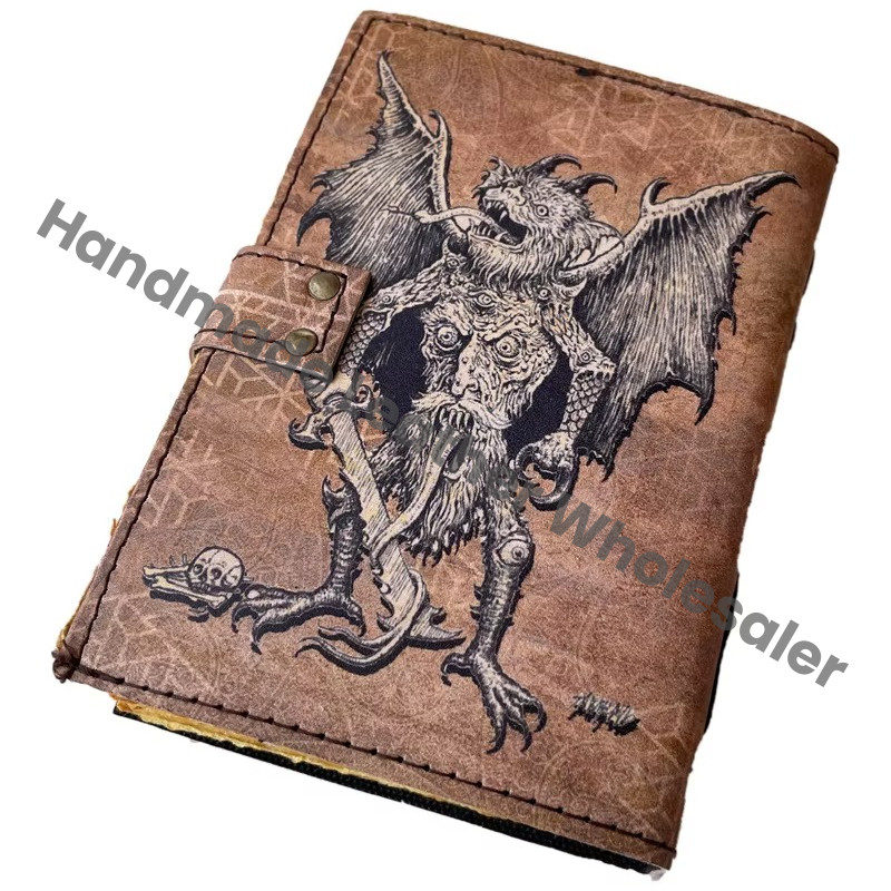 Vintage Printed Leather Journal Men Women Eco-friendly Custom Logo Antique Handmade Deckle Edge Paper Sketchbook
