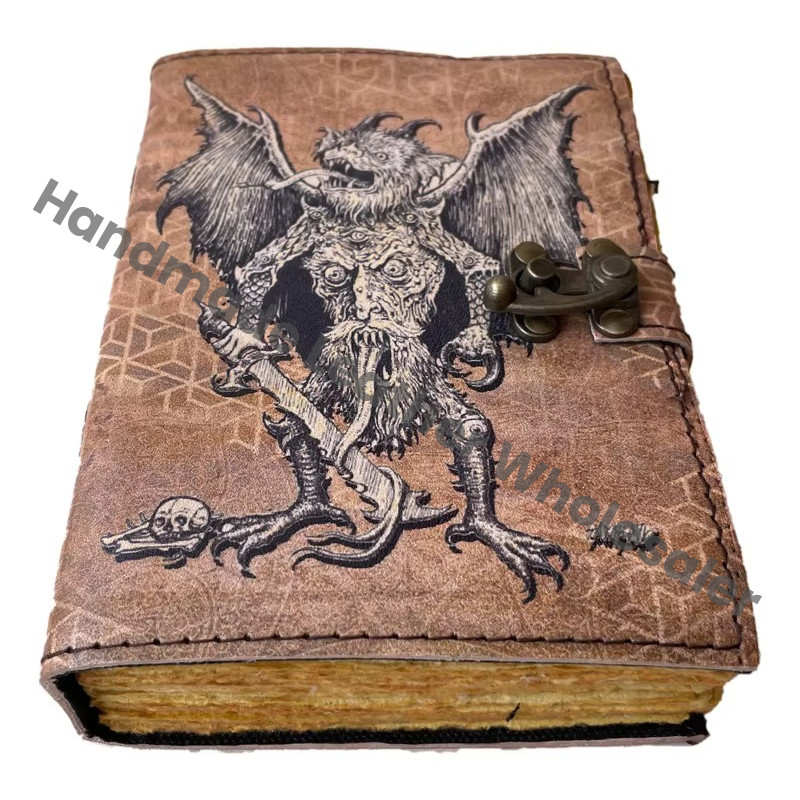 Vintage Printed Leather Journal Men Women Eco-friendly Custom Logo Antique Handmade Deckle Edge Paper Sketchbook