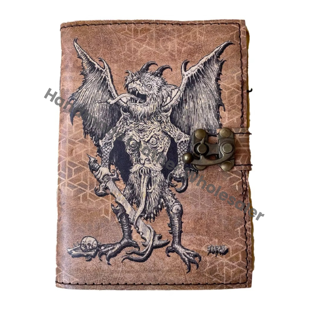 Vintage Printed Leather Journal Men Women Eco-friendly Custom Logo Antique Handmade Deckle Edge Paper Sketchbook