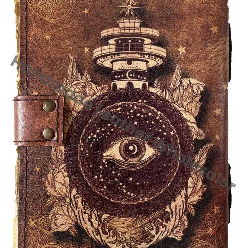 Vintage Printed Leather Journal Men Women Spiral Binding Handmade Deckle Edge Eco-friendly Paper Sketchbook Gift