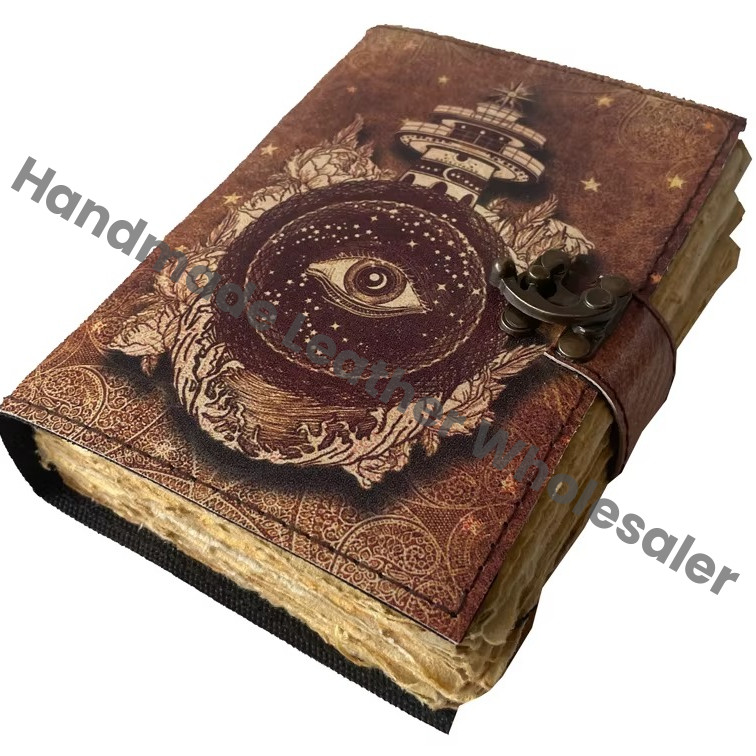 Vintage Printed Leather Journal Men Women Spiral Binding Handmade Deckle Edge Eco-friendly Paper Sketchbook Gift