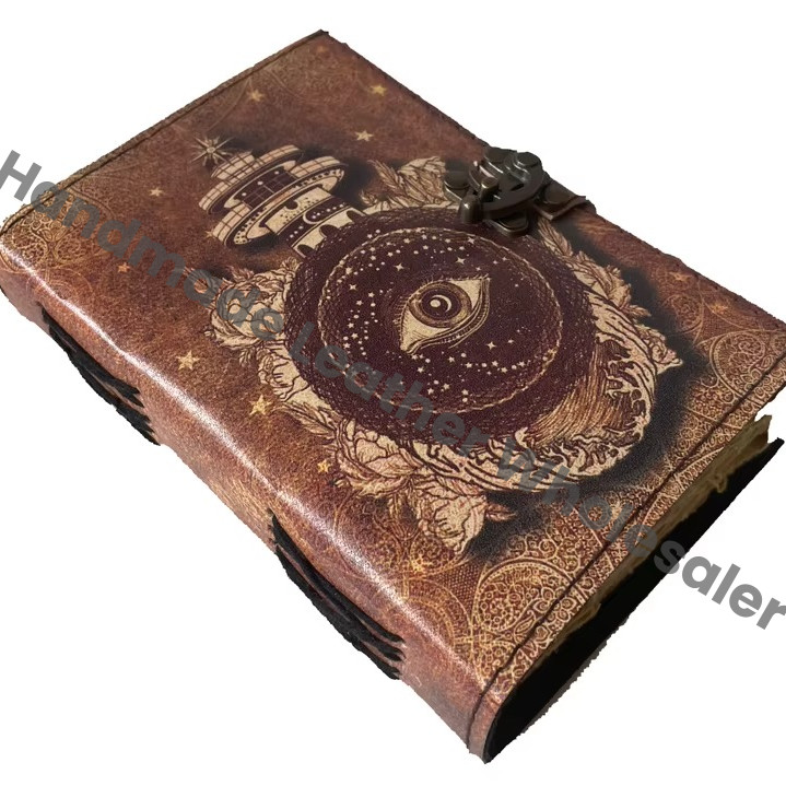 Vintage Printed Leather Journal Men Women Spiral Binding Handmade Deckle Edge Eco-friendly Paper Sketchbook Gift