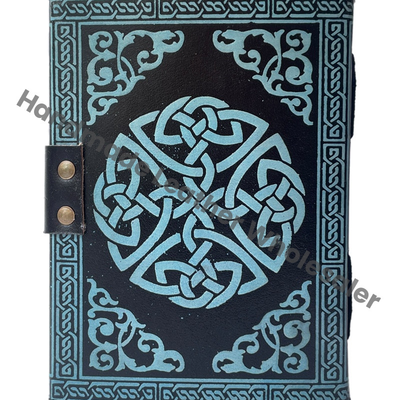 Vintage Sketchbook Antique Book of Shadows Charmed Wolf Face Celtic Leather Handmade Deckle Edge Paper Embossed Notebook Diary